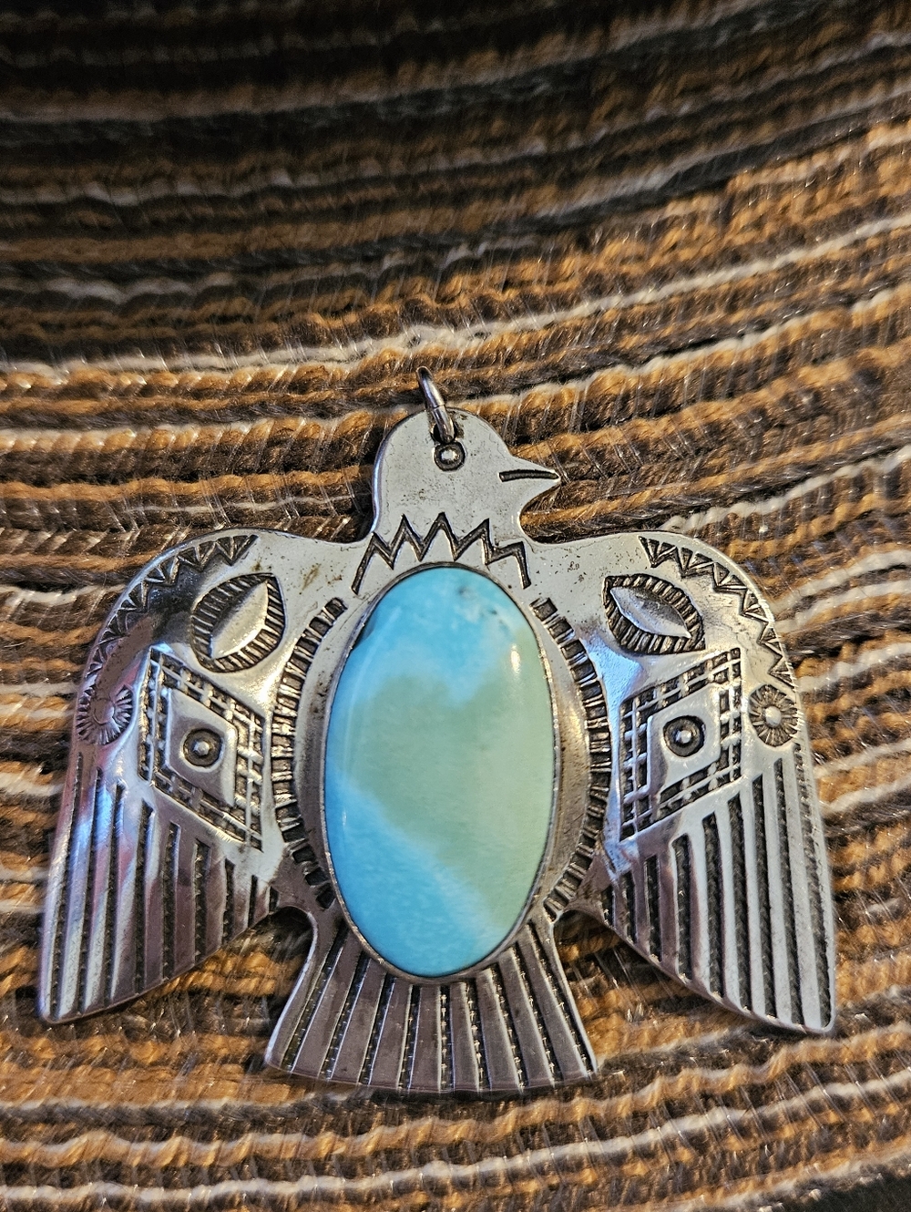 Vintage Navajo Jane Popovich Turquoise Thunderbird Pendant